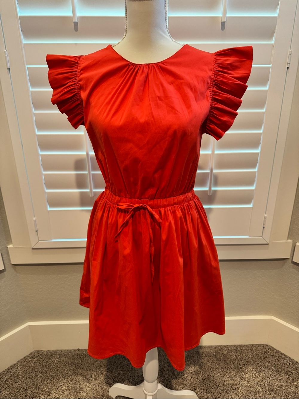 Women’s Red Ruffle Sleeve Mini Dress with Waist Tie
